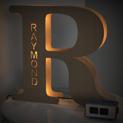 Personalized Name Wooden Letter Night Light 28CM for Kids Home Decor with USB and Adhesive Backing, Warm LED Glow, Unique Wall Art A-Z Letters
