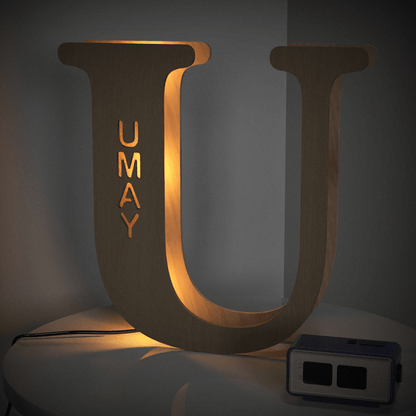 Personalized Name Wooden Letter Night Light 28CM for Kids Home Decor with USB and Adhesive Backing, Warm LED Glow, Unique Wall Art A-Z Letters