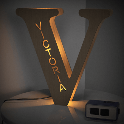 Personalized Name Wooden Letter Night Light 28CM for Kids Home Decor with USB and Adhesive Backing, Warm LED Glow, Unique Wall Art A-Z Letters