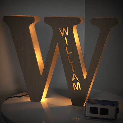 Personalized Name Wooden Letter Night Light 28CM for Kids Home Decor with USB and Adhesive Backing, Warm LED Glow, Unique Wall Art A-Z Letters