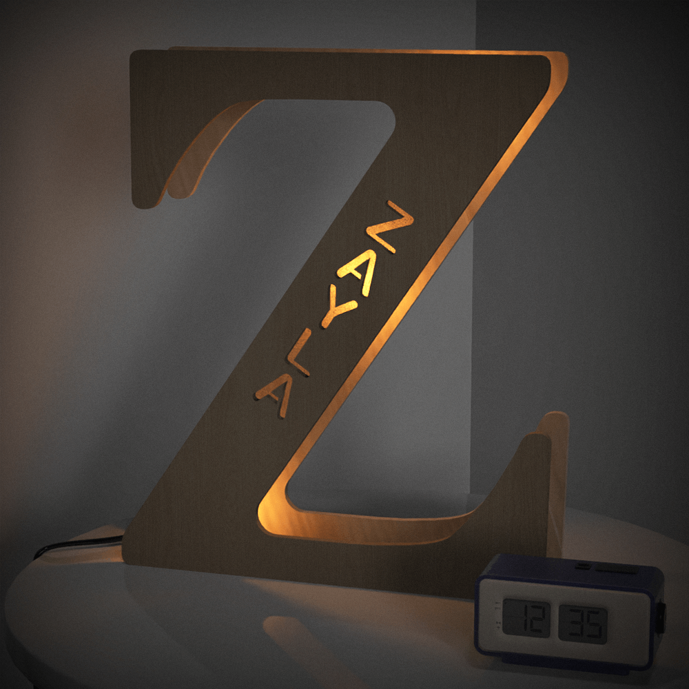 personalized name wooden letter night light 28cm for kids home decor with usb and adhesive backing, warm led glow, unique wall art a-z letters