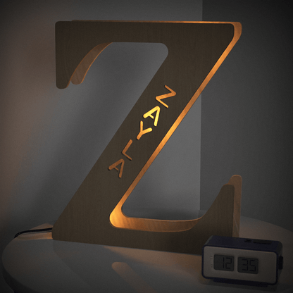 Personalized Name Wooden Letter Night Light 28CM for Kids Home Decor with USB and Adhesive Backing, Warm LED Glow, Unique Wall Art A-Z Letters