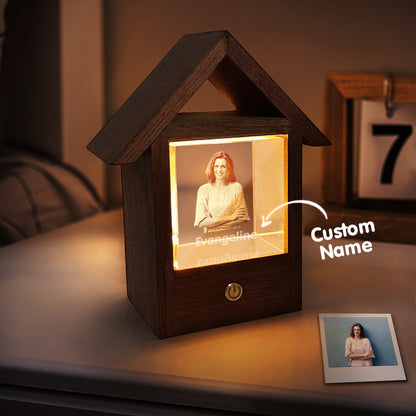 Custom 3D Crystal Photo Lamp Wooden House Night Light - Unique Touch Switch Design, Perfect Gift for Home Decor and Personalised Memories