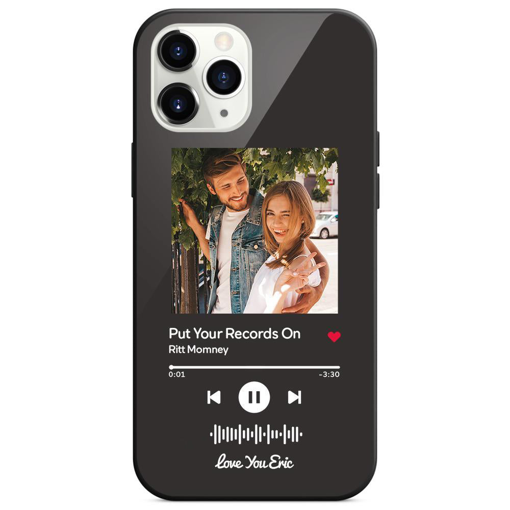 custom scannable music code glass iphone cases with picture for iphone series, slim lightweight design, anti-drop protection, easy clean, wireless charging compatible