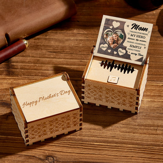 Personalized Wooden Photo Music Box Custom Heart Music Box Gift for Mother, Unique Keepsake with Voice Recording and Favourite Songs