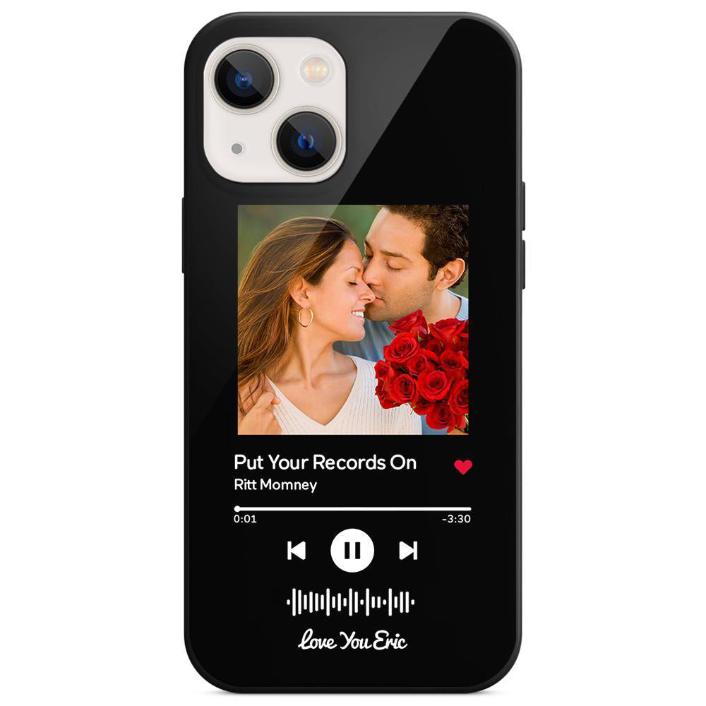custom scannable music code glass iphone cases with picture for iphone series, slim lightweight design, anti-drop protection, easy clean, wireless charging compatible