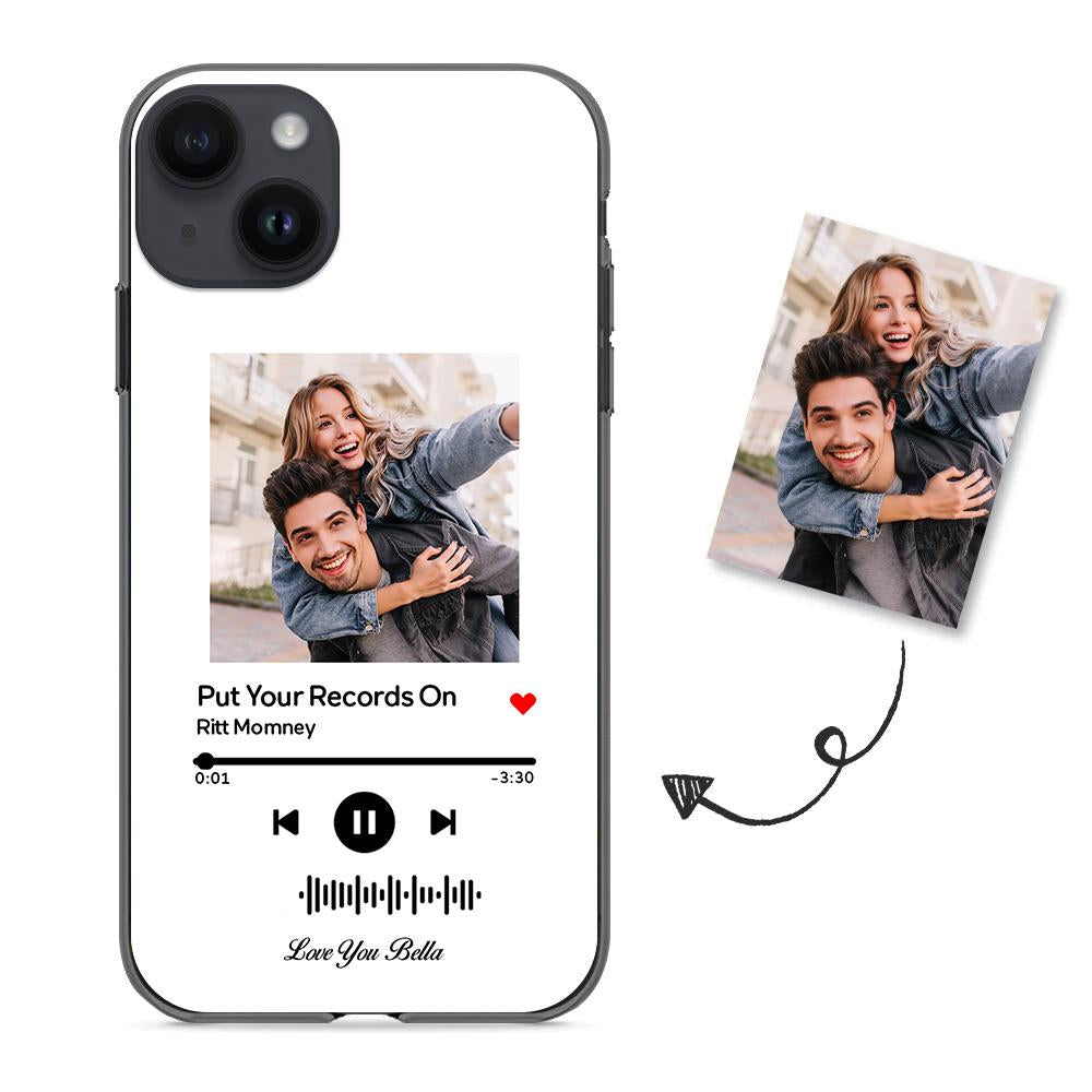 custom scannable music code glass iphone cases with picture for iphone series, slim lightweight design, anti-drop protection, easy clean, wireless charging compatible