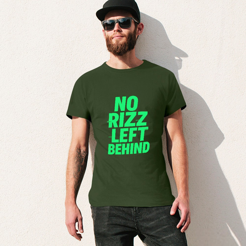 men's t-shirt 100% cotton no rizz left behind - comfortable, breathable tee with bold print for casual wear, gym, fitness, and everyday style - great gift for meme lovers