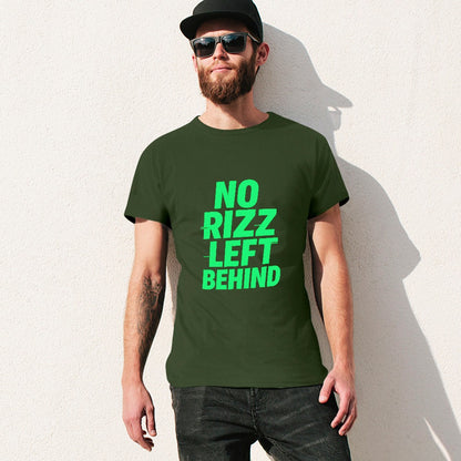Men's T-Shirt 100% Cotton No Rizz Left Behind - Comfortable, Breathable Tee with Bold Print for Casual Wear, Gym, Fitness, and Everyday Style - Great Gift for Meme Lovers