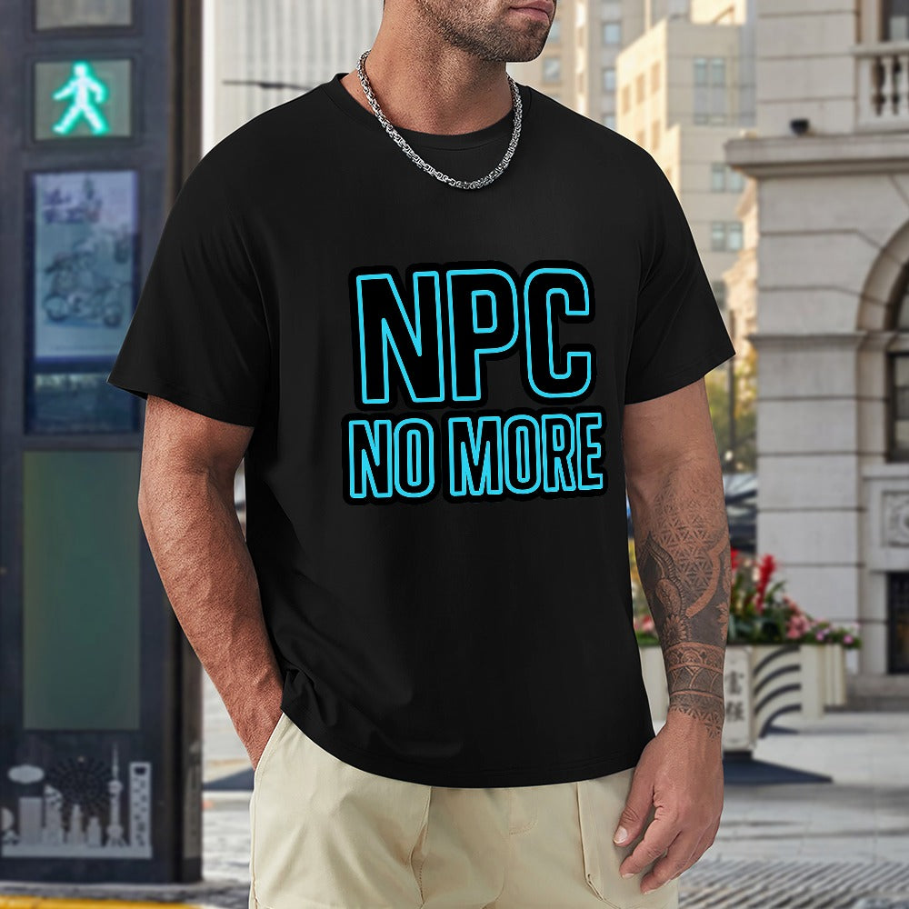 men's t-shirt 100% cotton npc no more graphic tee, comfortable fit, stylish casual wear for gym, home, or outings, breathable fabric, easy care, perfect gift for men