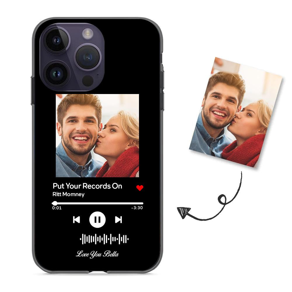 custom scannable music code glass iphone cases with picture for iphone series, slim lightweight design, anti-drop protection, easy clean, wireless charging compatible