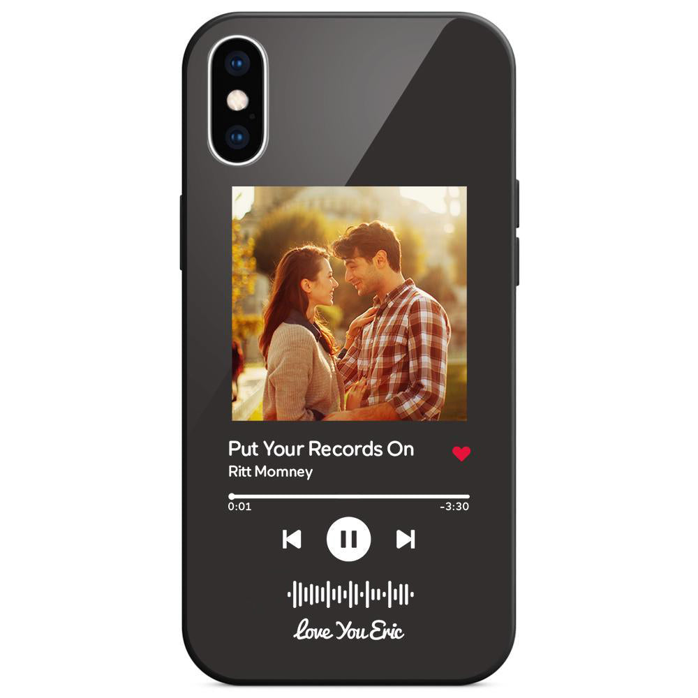 custom scannable music code glass iphone cases with picture for iphone series, slim lightweight design, anti-drop protection, easy clean, wireless charging compatible