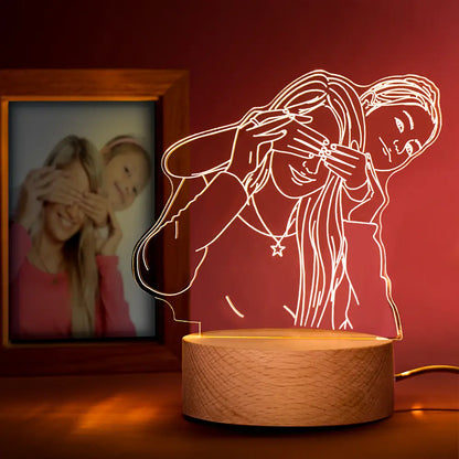Custom Acrylic 3D Photo Lamp LED Night Lights With Wood Base, Unique Desktop Decoration, Warm Light for Home, Ideal Gift for Friends and Family