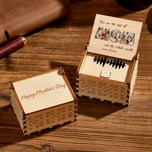 Personalized Wooden Photo Music Box Custom Best Mom Music Box Gift for Mother, Unique Keepsake with Voice Recording, Perfect for Mother's Day or Special Occasions