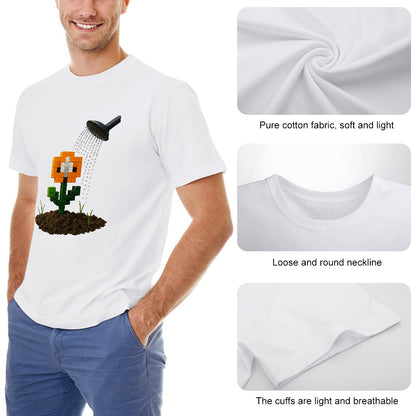 Men's T-Shirt 100% Cotton Flower Pixelated Graphic Tee, Casual Wear for Trendsetters, Soft and Comfortable, Ideal for Everyday Outings, Gym, and Relaxing, Unique Design