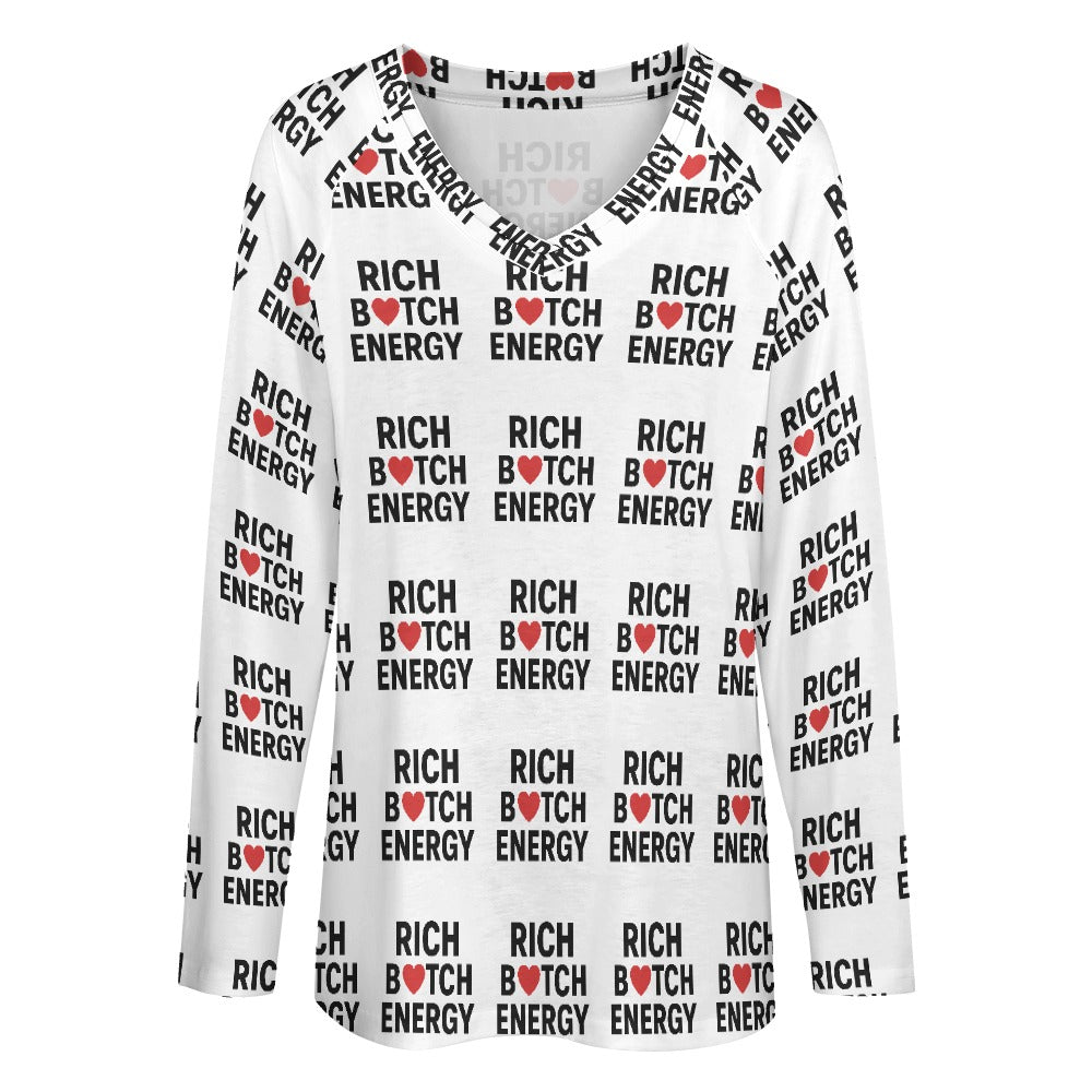 women's long sleeve loose v-neck tee, soft polyester spandex blend, comfortable and fashionable top, gift for her, casual wear for daily life and office