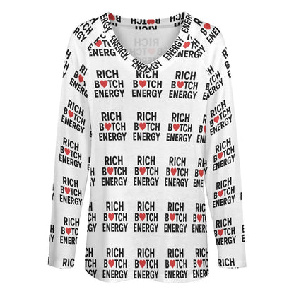 Women's Long Sleeve Loose V-Neck Tee, Soft Polyester Spandex Blend, Comfortable and Fashionable Top, Gift for Her, Casual Wear for Daily Life and Office