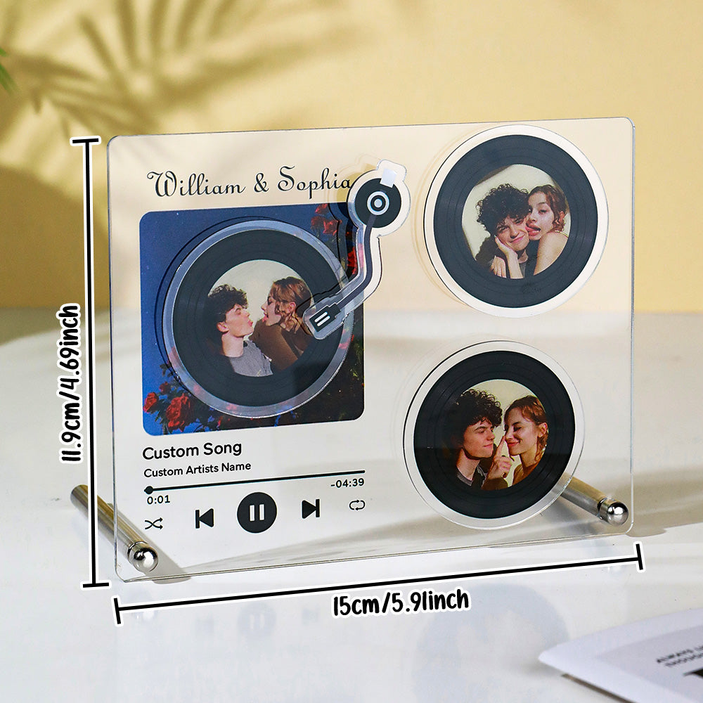 personalized rotatable photo vinyl record nfc music plaque gift for lover, unique acrylic record display with tap to play feature