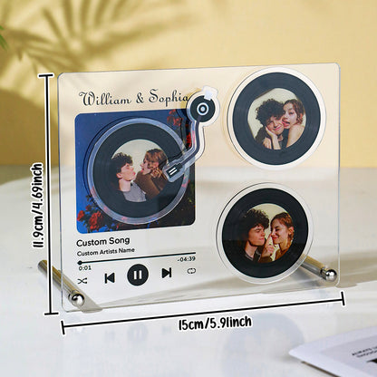 Personalized Rotatable Photo Vinyl Record NFC Music Plaque Gift for Lover, Unique Acrylic Record Display with Tap to Play Feature