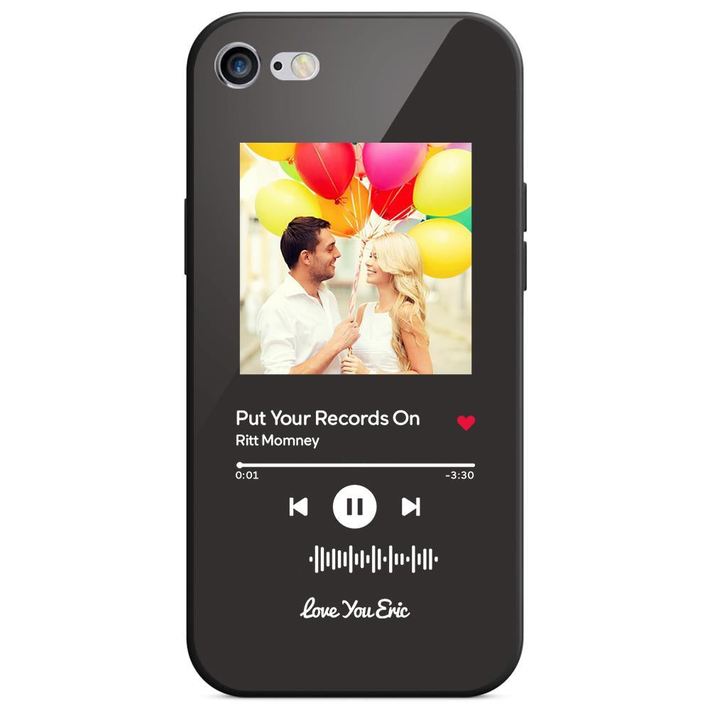 custom scannable music code glass iphone cases with picture for iphone series, slim lightweight design, anti-drop protection, easy clean, wireless charging compatible