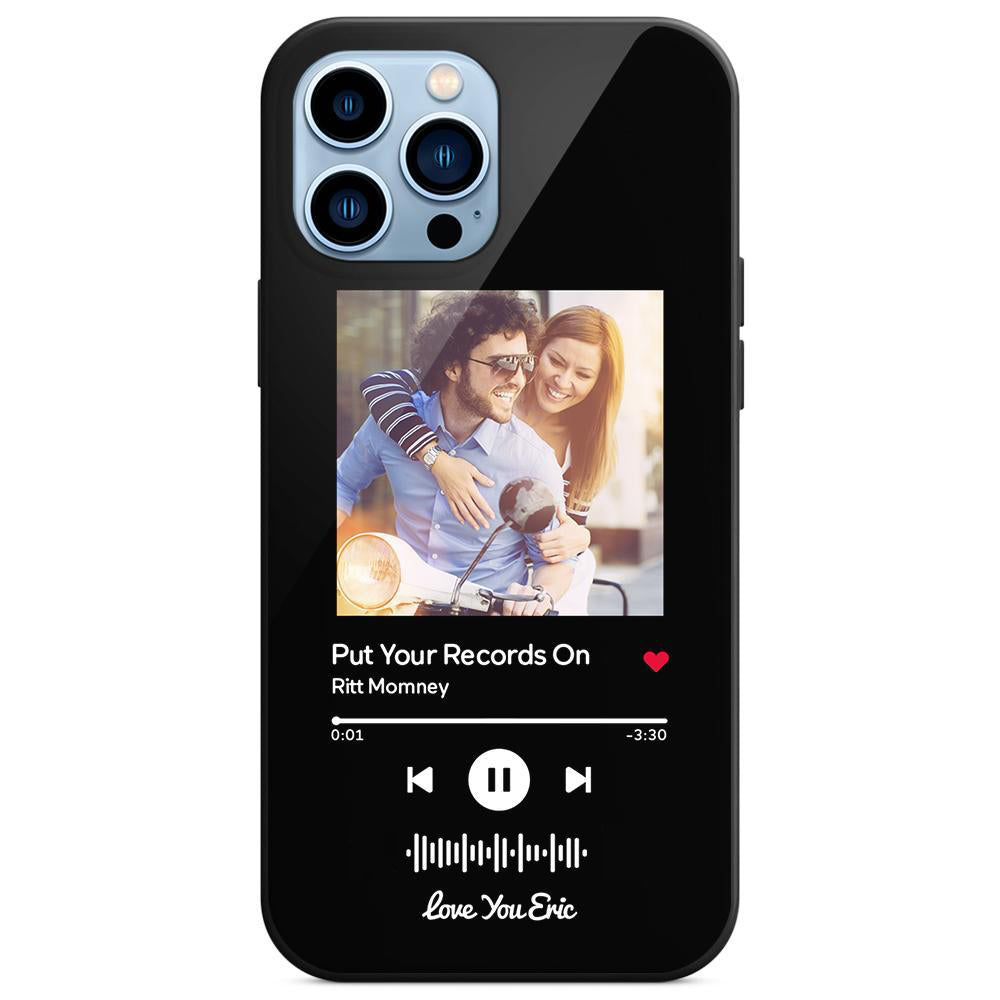 custom scannable music code glass iphone cases with picture for iphone series, slim lightweight design, anti-drop protection, easy clean, wireless charging compatible