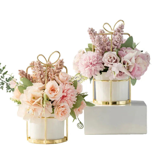 European Ceramic Vase Medium Size, Elegant Home Office Decor, Modern Desktop Flower Pot, High-Gloss Finish for Artificial Floral Arrangements, Living Room Shelf Ornament