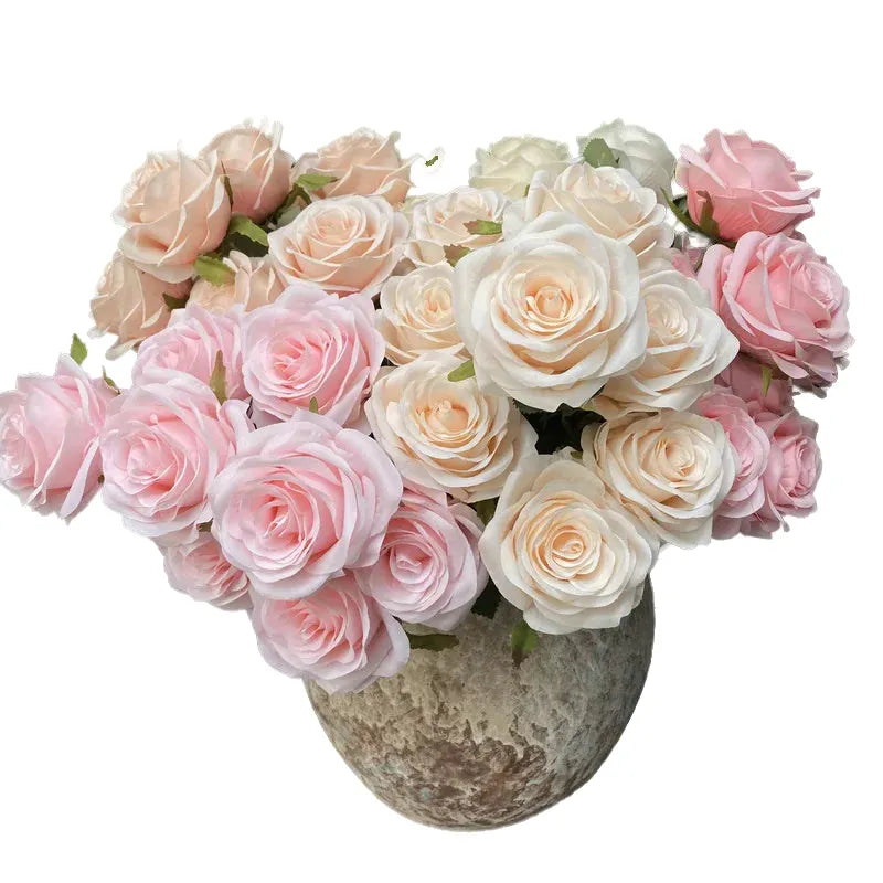 artificial silk rose bouquet 9 heads 55cm - pink, white, blue, orange - wedding decoration, home & garden display, bridal photography prop