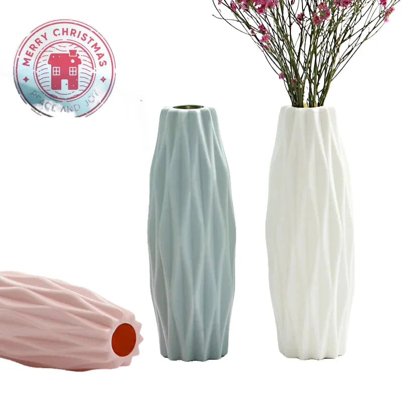21cm modern flower vase, white pink green plastic, nordic style home decor, ideal for living room and small flower arrangements, minimalist ornament, shatter-resistant
