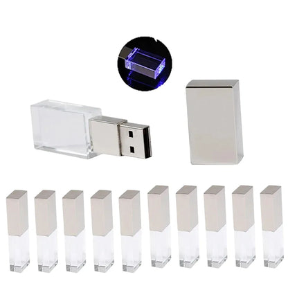10PCS Crystal USB Flash Drive Set 128GB/64GB, Stylish Memory Sticks for Weddings & Business, Available in Gold, Rose Gold, Silver, Black, USB 2.0, Gift Ready