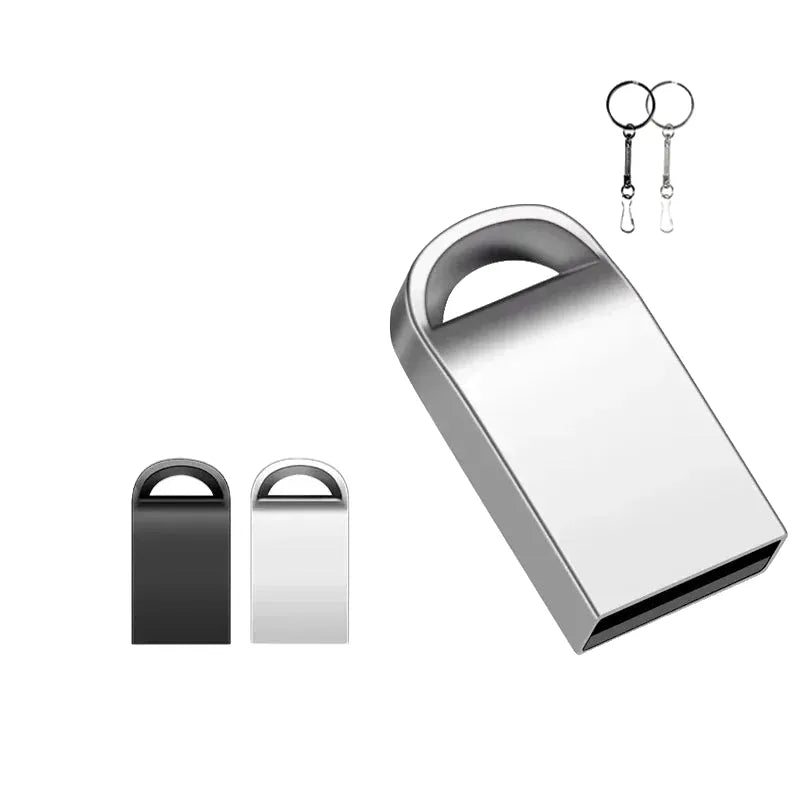 mini usb flash drive - 128gb/64gb/32gb/16gb/8gb, silver metal memory stick with keychain, usb 2.0 for laptop, pc, car, tv - ideal creative business gift