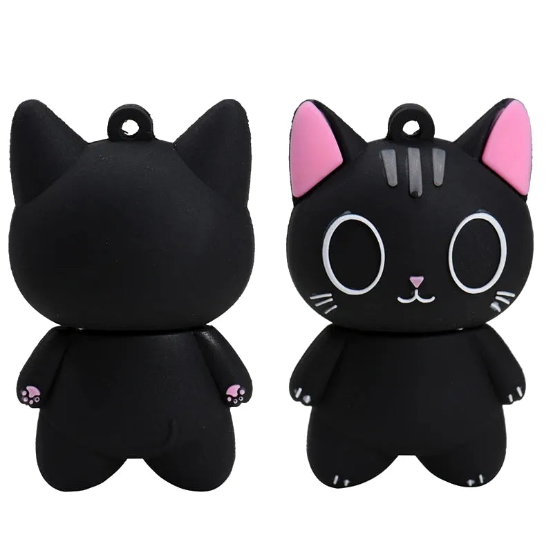 cute black cat usb flash drive 64gb with free key chain | creative silicone memory stick for data storage | 32gb backup pen drive | fun usb 2.0 stick gift idea