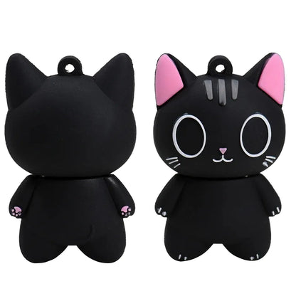 Cute Black Cat USB Flash Drive 64GB with Free Key Chain | Creative Silicone Memory Stick for Data Storage | 32GB Backup Pen Drive | Fun USB 2.0 Stick Gift Idea