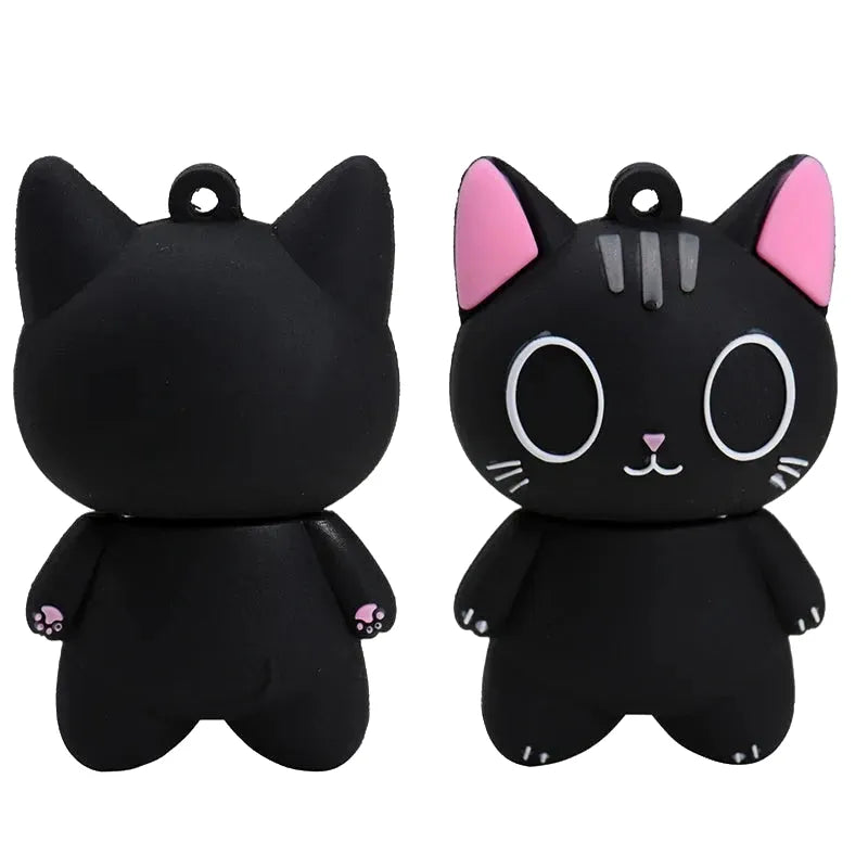 cute black cat usb flash drive 64gb with free key chain | creative silicone memory stick for data storage | 32gb backup pen drive | fun usb 2.0 stick gift idea