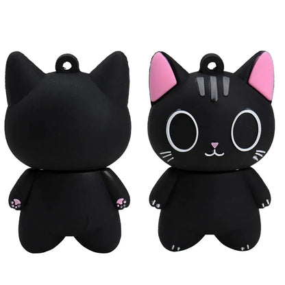 Cute Black Cat USB Flash Drive 64GB with Free Key Chain | Creative Silicone Memory Stick for Data Storage | 32GB Backup Pen Drive | Fun USB 2.0 Stick Gift Idea