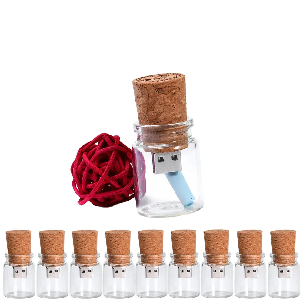 10pcs glass bottle usb flash drives - 128gb, 64gb, 32gb memory capacity for laptop, pc, tv, waterproof and novelty design for weddings, business, creative gift