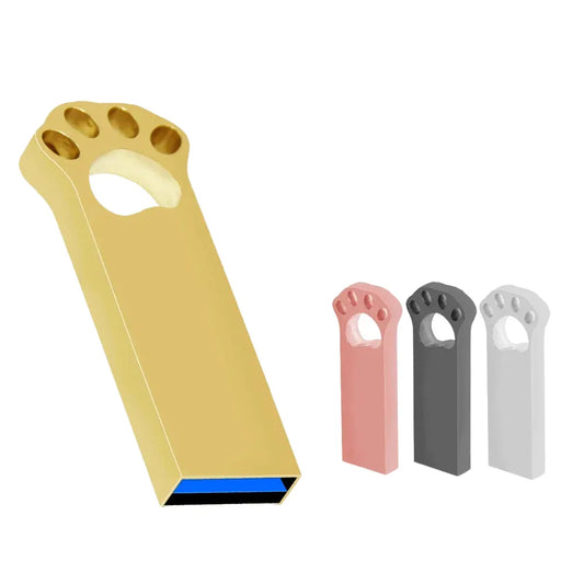 USB 3.0 Metal Flash Drive - 128GB, 64GB, 32GB, 16GB, 8GB - Cute Cat Paw Design Memory Stick, Creative Gift for Data Storage & Transfer