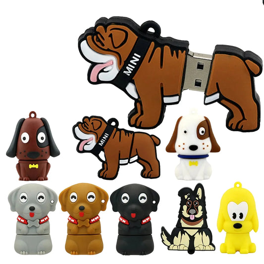 USB Flash Drive Dog-Themed Memory Stick, Silicone Animal Design, 8GB to 256GB, Compatible with Windows & Mac, Cute Cartoon Pug, Labrador, Bulldog USB 2.0 Pendrive for Storage
