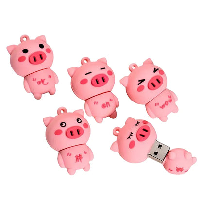 Cute Pink Pig USB Flash Drive, Silicone USB 2.0 Stick, 4GB 8GB 16GB 32GB Storage, Creative Student Gift, Cartoon Memory Stick for Girls