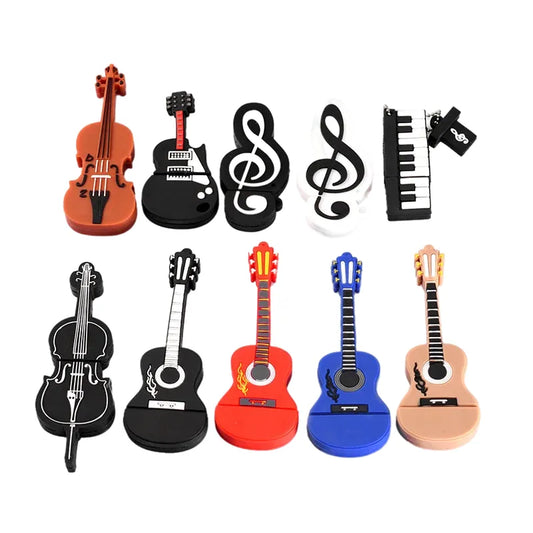 Musical Instrument USB Flash Drive 64GB/32GB/128GB Silicone Pen Drive, Piano Guitar Violin Design, USB2.0 Memory Stick for Data Storage and Transfer