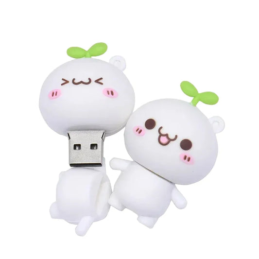 USB Flash Drive 128GB Cute Rabbit Shape, Cartoon Memory Stick 64GB, Silicone Waterproof USB 2.0, Children's Gift with Key Chain, Available in Multiple Colours