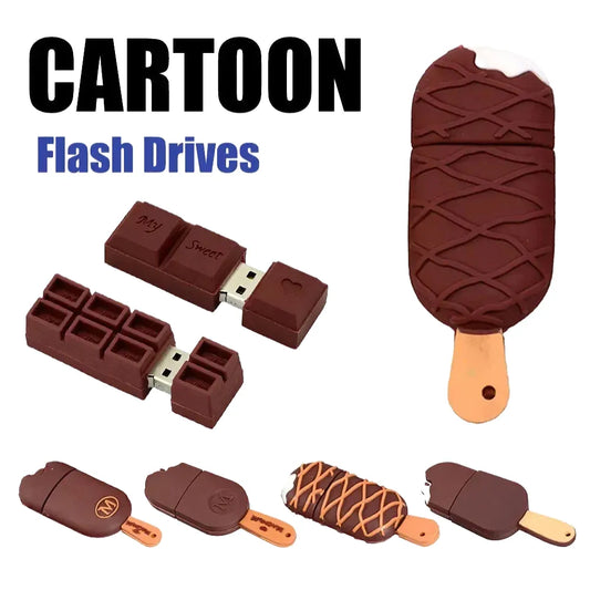 Whimsical Cartoon Ice Cream USB Flash Drive 128GB/64GB/32GB in Chocolate Design, Perfect for Kids’ Gifts, Photography, Business or Wedding, Portable Silicone Memory Stick