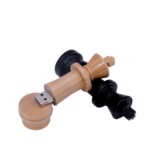 Chess-Themed USB Flash Drive 4GB to 128GB, Wooden Design, USB 2.0 Memory Stick for Business, Photography, Gifts, Wedding, Compatible with Windows Computers