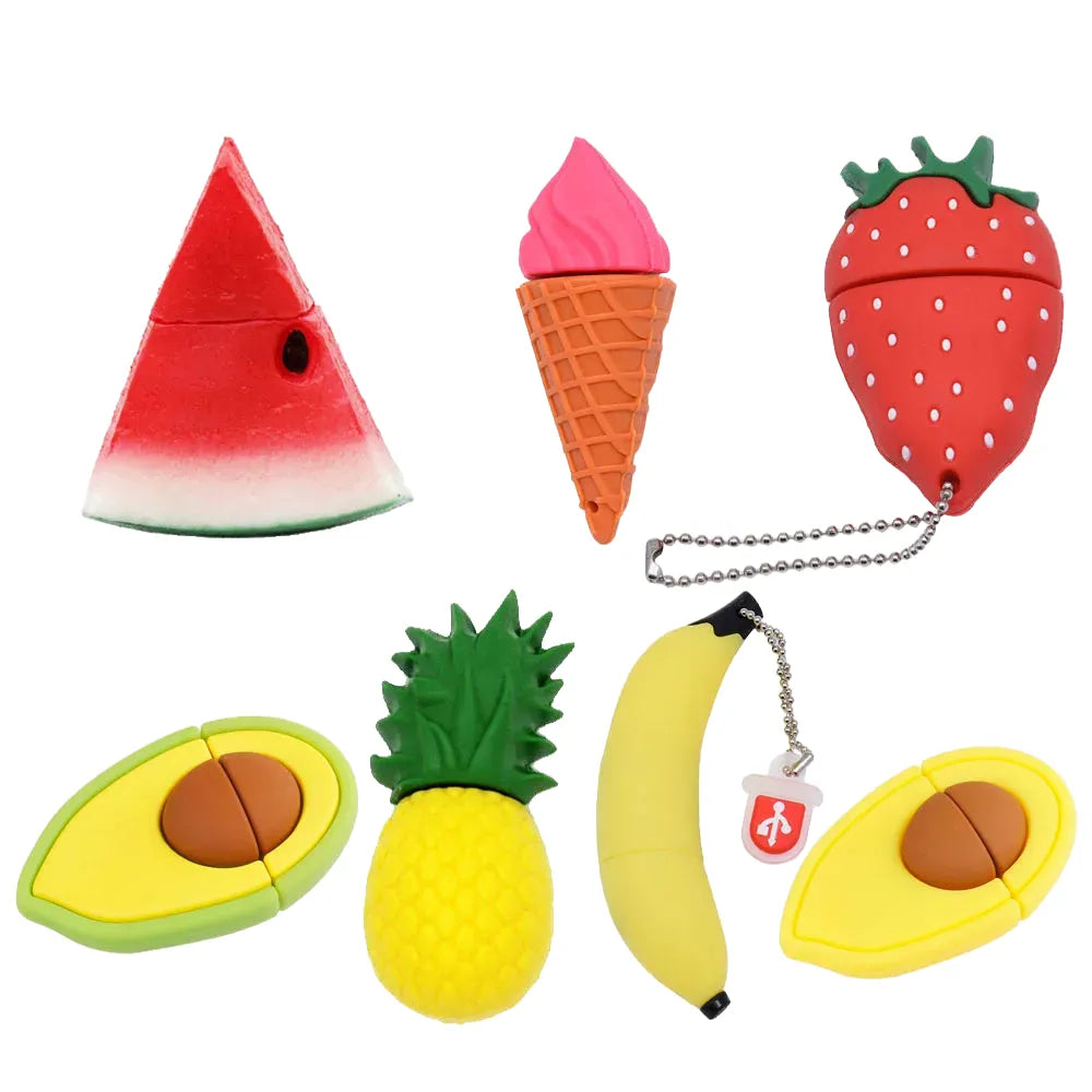 cartoon food usb flash drive 64gb memory stick - fun fruit design avocado, strawberry, banana, pineapple pen drive - creative gift for kids and adults