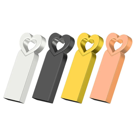 USB Flash Drive 64GB Heart-Shaped Metal Memory Stick, Black & Silver, 32GB, 16GB, 8GB, 4GB Options, Creative Storage Device for Data Transfer and Backup