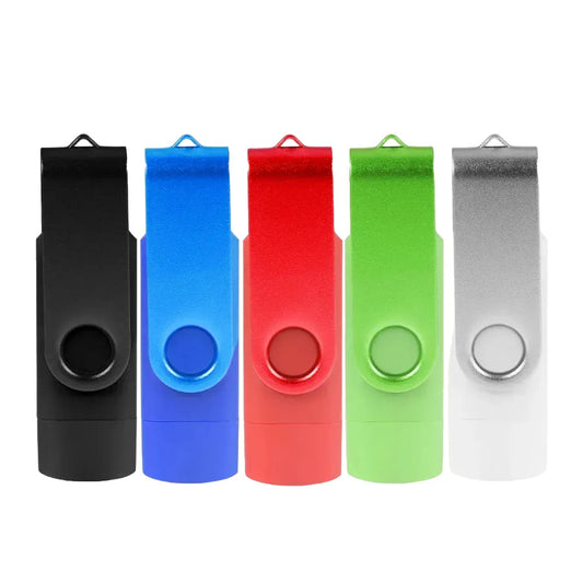 "2-in-1 USB & Type-C Flash Drive 128GB Blue, 64GB Green, 32GB Black - Rotatable, Metal OTG Memory Stick for Android & PC Storage"