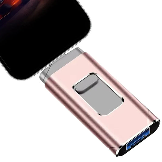 Rotatable USB 3.0 Flash Drive 3-in-1 Pen Drive Memory Stick 256GB 128GB for iPhone, iPad, Android, PC - Gold, Black, Silver, Rose Gold