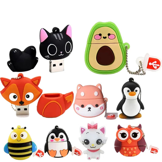 Cartoon Animal USB Flash Drive - 64GB 32GB 16GB 8GB Storage Options, Cute Penguin Cat Owl Designs, Waterproof, Shockproof, USB 2.0 Memory Stick for Kids and Creative Gifts