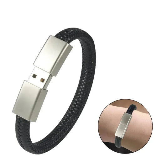 Waterproof USB Bracelet Flash Drive - 128GB to 4GB Black/Silver Wristband Memory Stick for PC, Laptop, Car, TV - Ideal for Gifts and Data Storage
