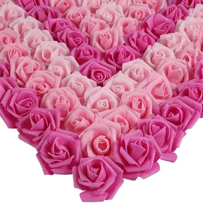 Artificial Soft Foam Rose Heads - PE Material Blooms for Wedding, Party, Home Decor, DIY Crafts, Floral Arrangements, Baby Showers, Indoor Use, White & Pink Petals