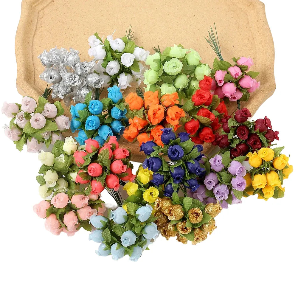 artificial mini rose flower bundle, silk bouquet for home decor, wedding decoration, crafting and gift accessories, 12 pieces, elegant floral display for indoor use